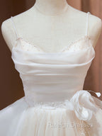 A Line V Neck Champagne Short Prom Dress Prom Mini Gown Cute Puffy Homecoming Dress