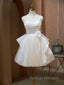 A Line V Neck Champagne Short Prom Dresses, Formal Mini Gown Cute Puffy Homecoming Dresses