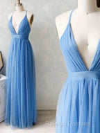A-Line V Neck Chiffon Long Prom Dresses Formal Evening Dresses Bridesmaid Dresses