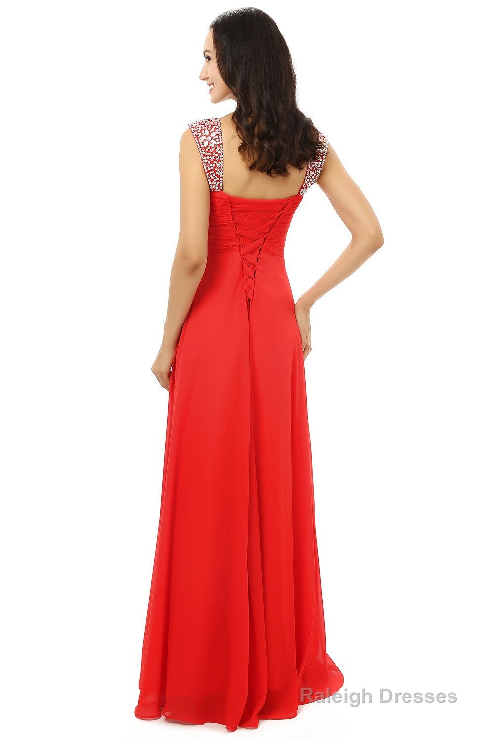 A-line V Neck Chiffon Long Red Prom Dresses