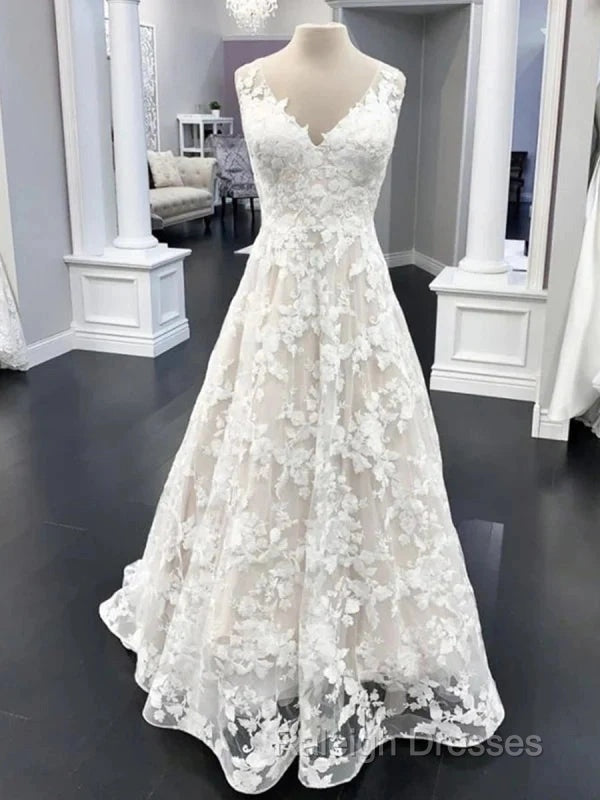 A-Line V Neck Floral Lace Long Prom Dress Secondary image