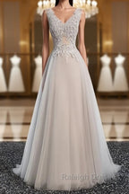 A Line V Neck Gray Floral Long Prom Dresses, V Neck Gray Long Floral Formal Bridesmaid Dresses