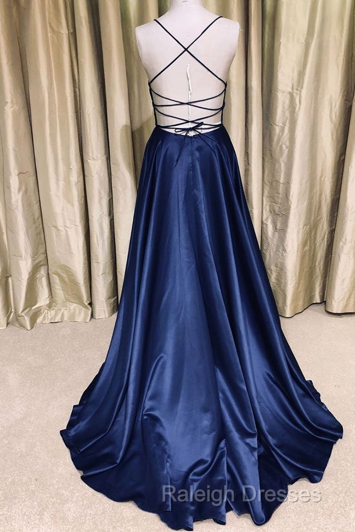 A Line V Neck Green/Blue Backless Long Prom Dresses, V Neck Backless Green/Blue Formal Graduation Evening Dresses