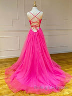 A Line V Neck Hot Pink Long Prom Dress V Neck Hot Pink Long Prom Dress