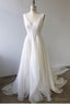 A-Line V Neck Ivory Prom Dress Wedding Dress With Court Train