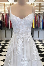 A Line V Neck Lace Appliques White Prom Dresses Wedding Dresses White Lace Prom Dresses White Prom Dresses