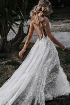 A Line V Neck Lace Prom Dress With Split Wedding Dress