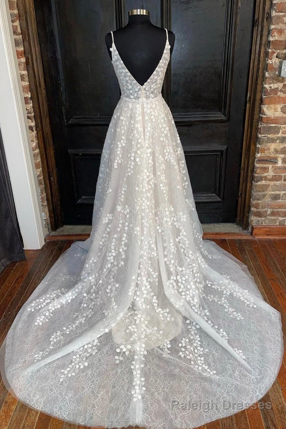 A-Line V Neck Open Back White Lace Long Prom Dresses V Neck White Lace Prom Dresses White Lace Prom Dresses A1502 Secondary image