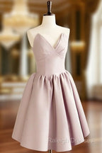 A Line V Neck Pink Short Prom Dresses Pink Homecoming Dress