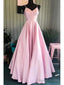 A-Line V-Neck Pink Spaghetti Straps Satin Prom Dresses Formal Dresses,