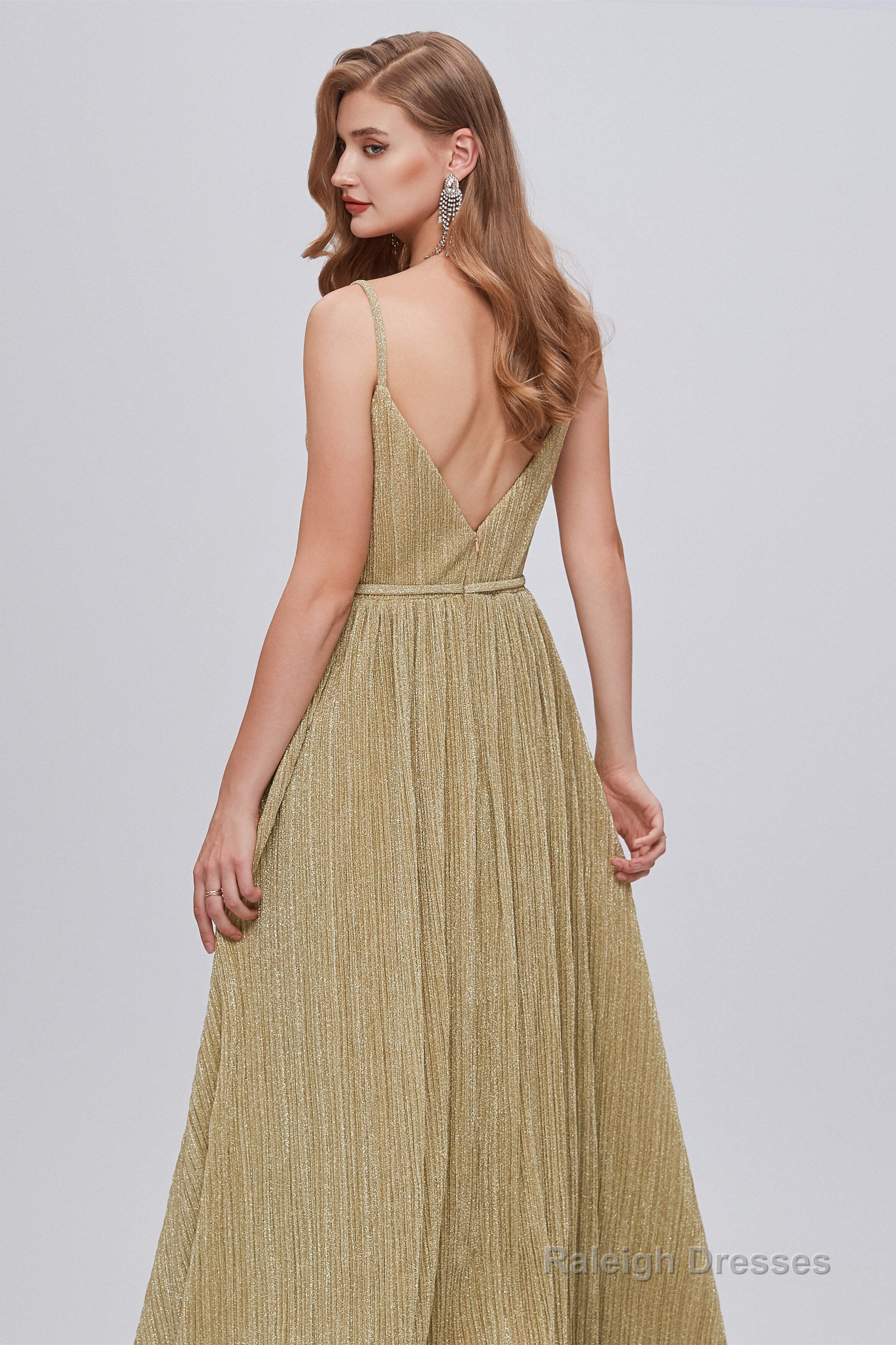 A Line V Neck Polyester With Train Sash Formal Prom Dresses Secondary image