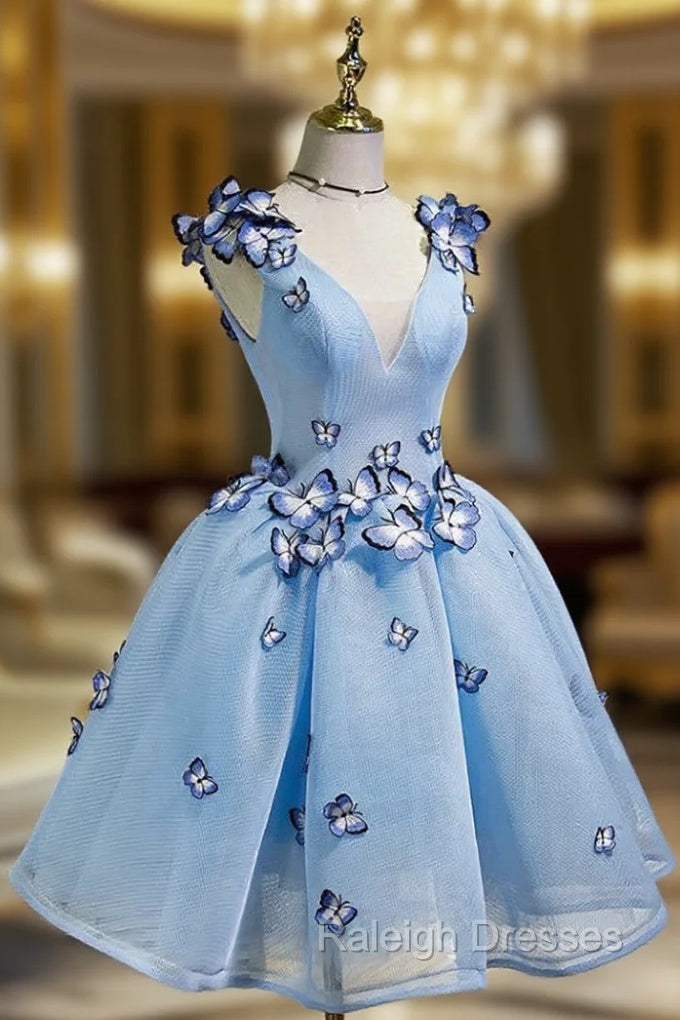 A-line V-neck Prom Dress Tulle Short Homecoming Dresses