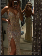 A Line V Neck Prom Dress With Split