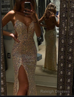 A-line V Neck Prom Dress With Split