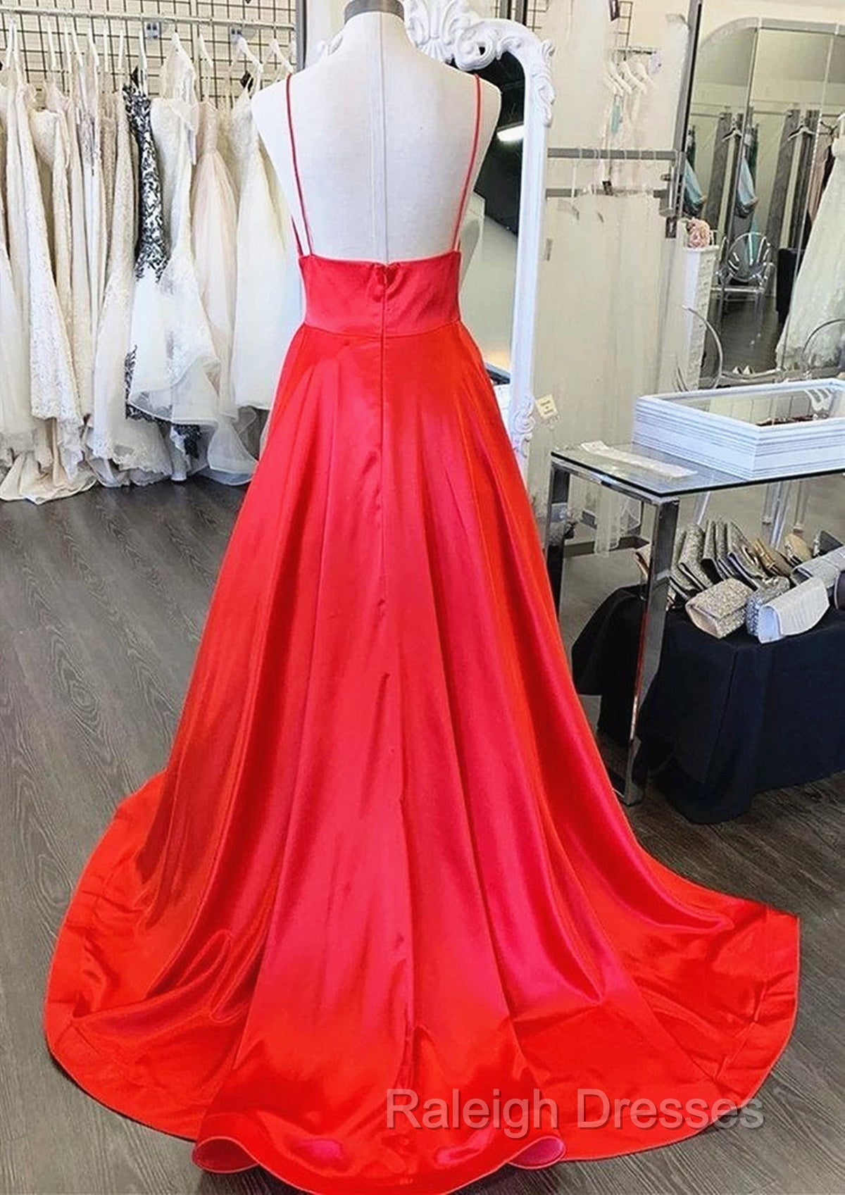 A Line V Neck Red Long Prom Dresses, Red V Neck Long Formal Evening Bridesmaid Dresses Secondary image