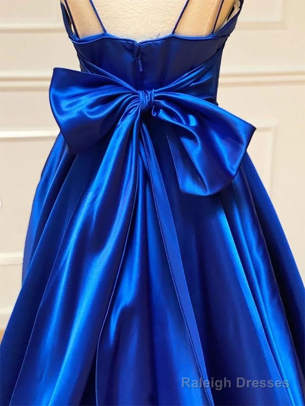 A-Line V-Neck Royal Blue Prom Dress Evening Dress With Bowknot,