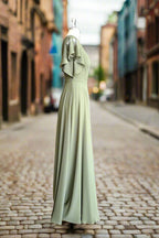 A Line V Neck Ruffle Sleeves Pleats Chiffon Bridesmaid Dress with Ruffles