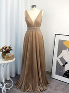 A-line V-neck Ruffles Floor-Length Dress