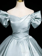 A-Line V Neck Satin Blue Long Prom Dresses Blue Long Prom Dresses