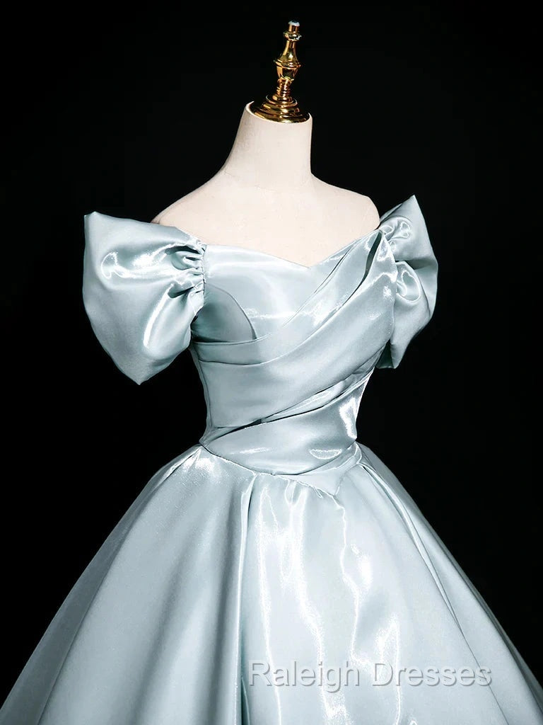 A-Line V Neck Satin Blue Long Prom Dresses Blue Long Prom Dresses