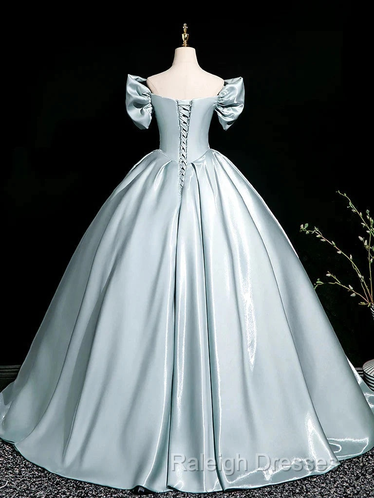 A-Line V Neck Satin Blue Long Prom Dresses Blue Long Prom Dresses