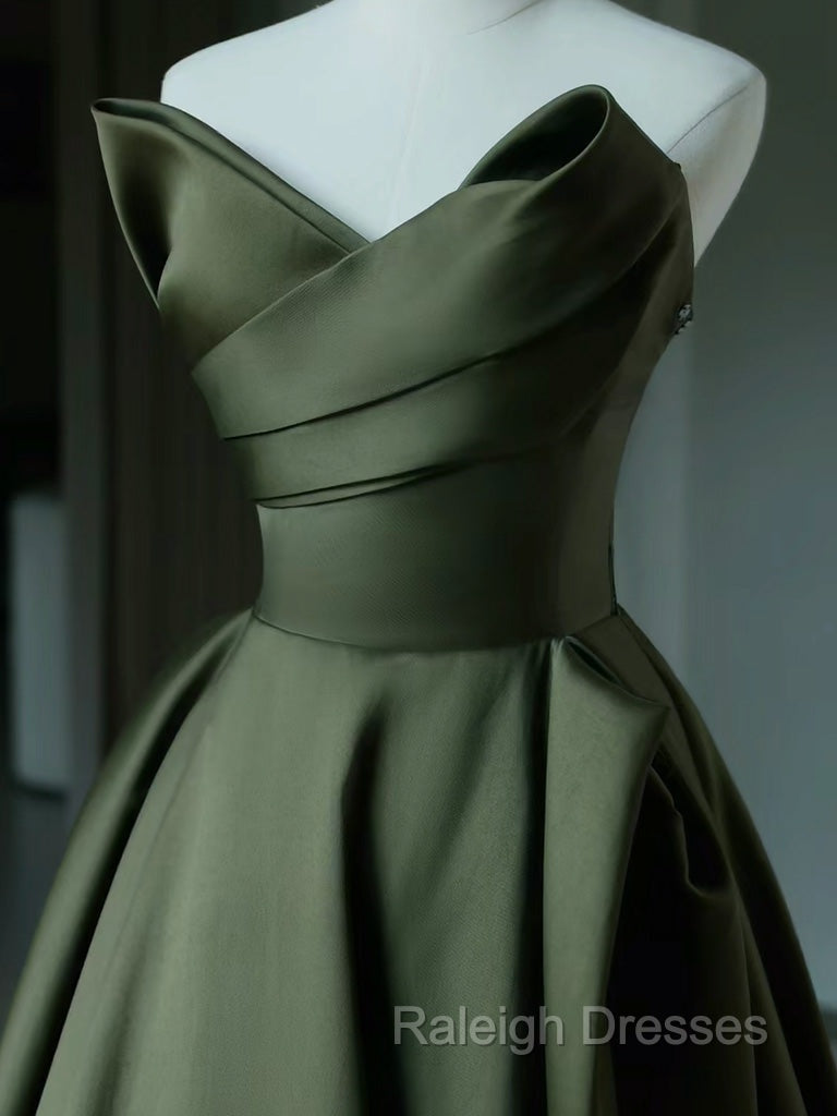 A-Line V Neck Satin Green Long Prom Dress, Green Long Evening Dress Secondary image