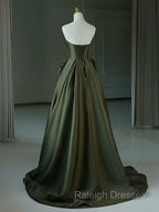 A-Line V Neck Satin Green Long Prom Dress, Green Long Evening Dress