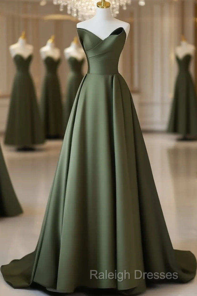 A-Line V Neck Satin Green Long Prom Dress, Green Long Formal Dress Main image