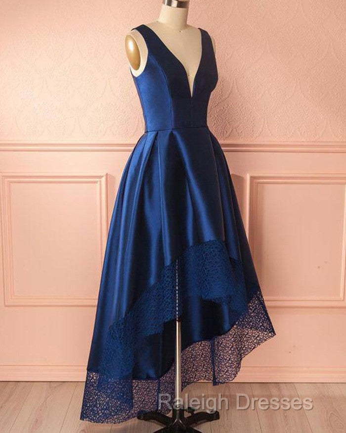A-Line V-Neck Satin Prom Dress Long With Lace Secondary image