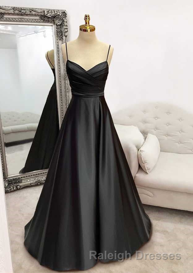 A-line Sweetheart Spaghetti Straps Satin Long Prom Dress with Pleated Secondary image