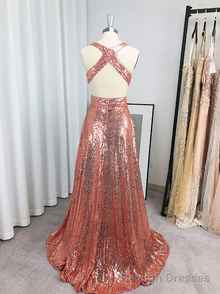 A Line V Neck Sequin Floor Length Sequins Dress Secondary image