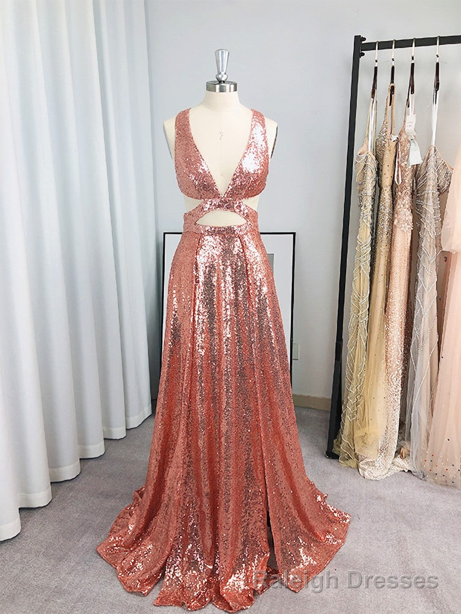 A Line V Neck Sequin Floor Length Sequins Dress Main image