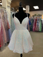 A Line V Neck Sequins Homecoming Dress