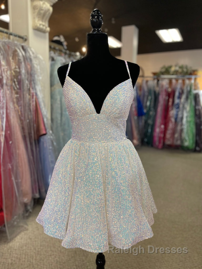 A Line V Neck Sequins Homecoming Dress