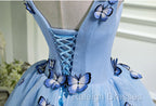 A Line V Neck Short Blue Prom Dresses with Butterfly, Short Blue Formal Homecoming Dresses