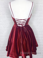 A Line V Neck Short Burgundy Prom Dress Short Wine Red Prom Homecoming Dress