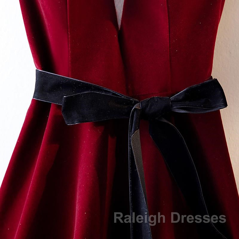 A Line V Neck Short Burgundy Prom Dress Wine Red Short Prom Graduation Homecoming Dress