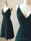 A-Line V Neck Short Dark Green Homecoming Dress