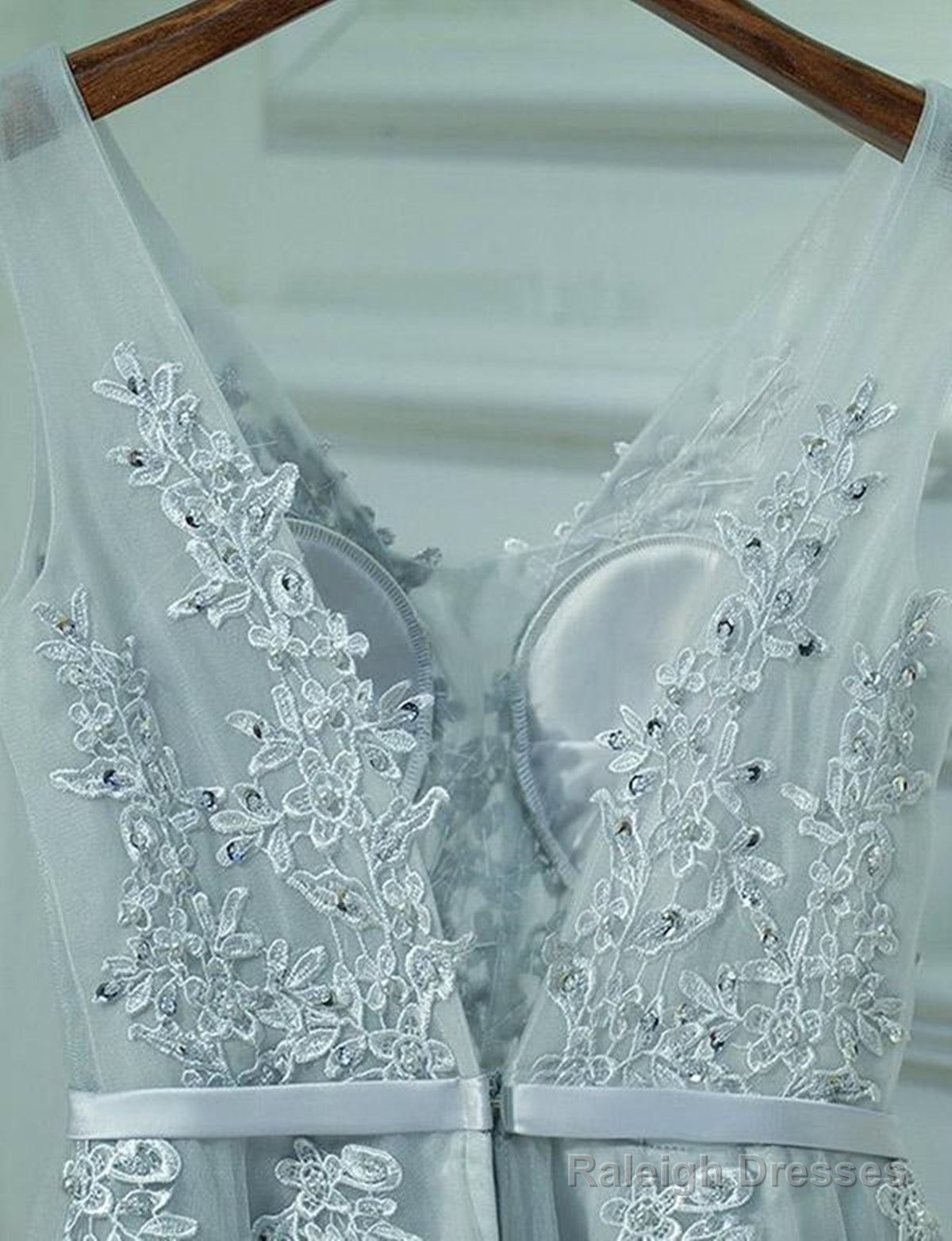 A Line V Neck Short Gray Lace Prom Dresses, Short Gray Lace Formal Homecoming Dresses