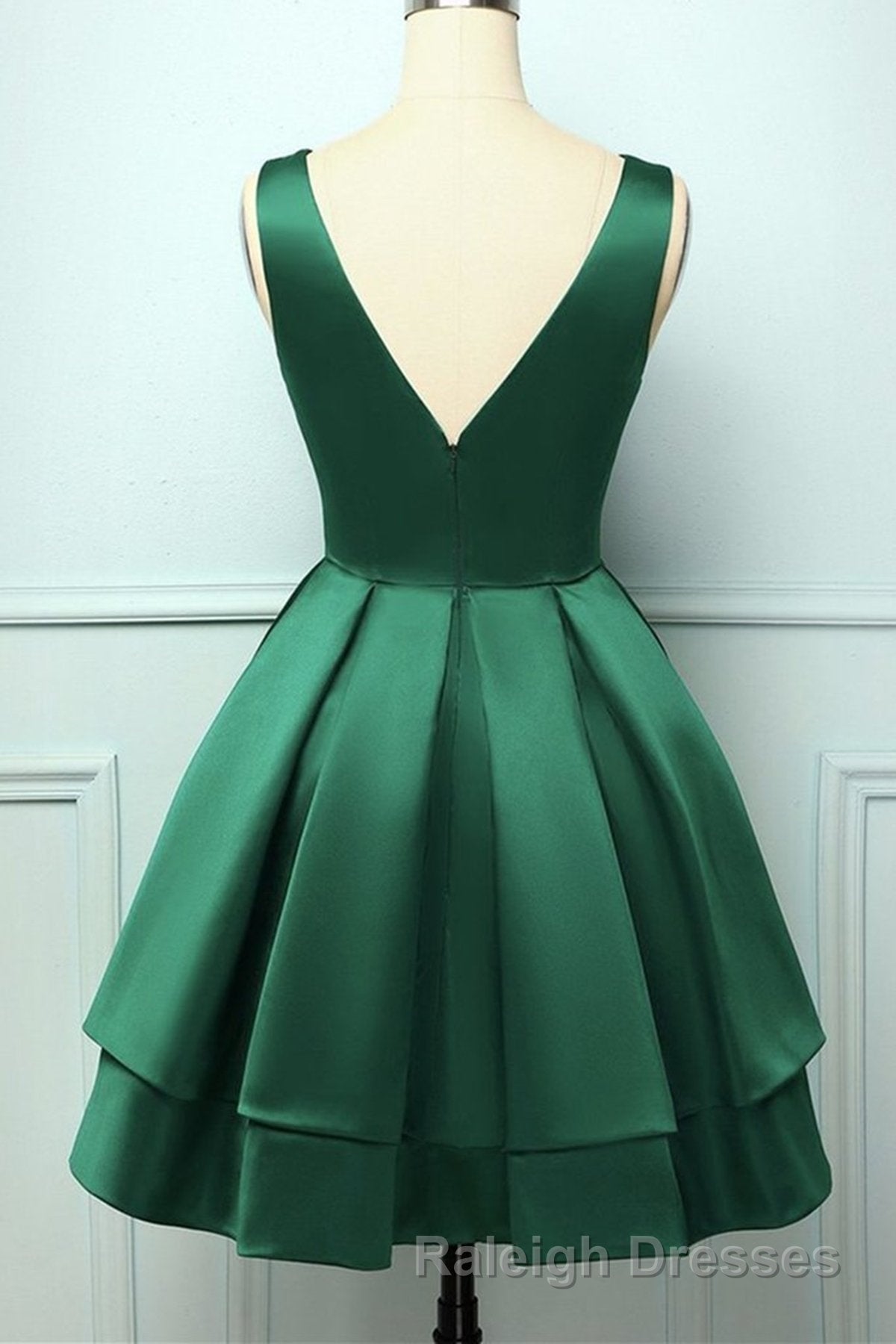 A Line V Neck Short Green Satin Prom Dresses, Short Green Satin Homecoming Graduation Dresses Secondary image
