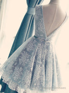 A Line V Neck Short Lace Prom Dresses, Homecoming Graduation Dresses, Short Lace Bridesmaid Dresses