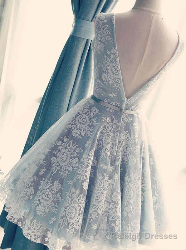 A-Line V Neck Short Lace Prom Dress Homecoming Graduation Dress Short Lace Bridesmaid Dress Secondary image