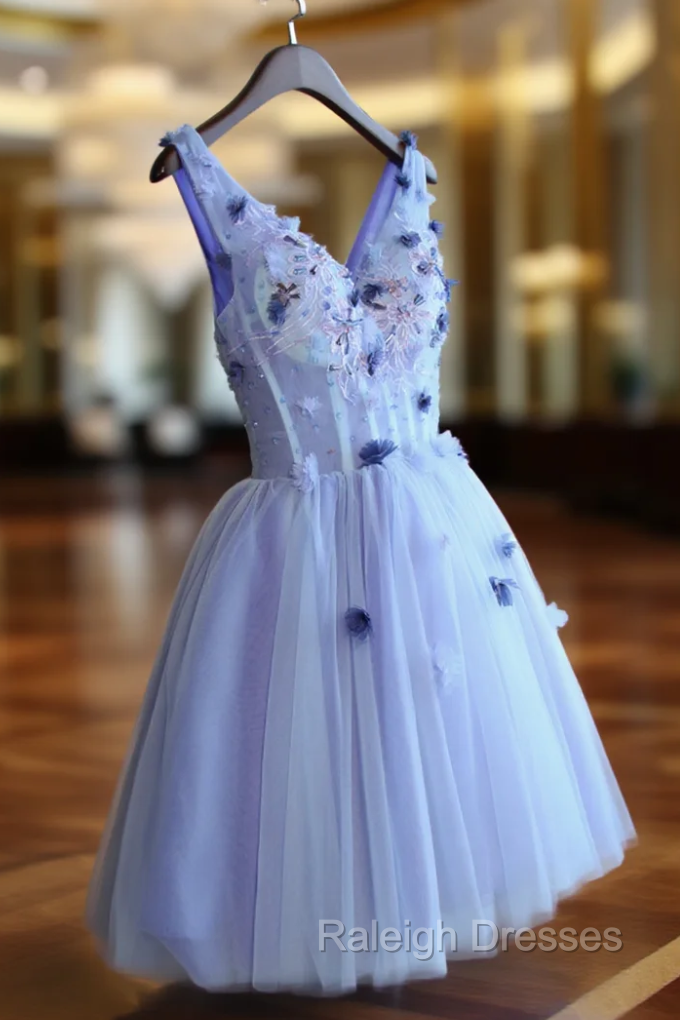 A-line V-Neck Short Mini Tulle Short Prom Dress short homecoming dresses Main image