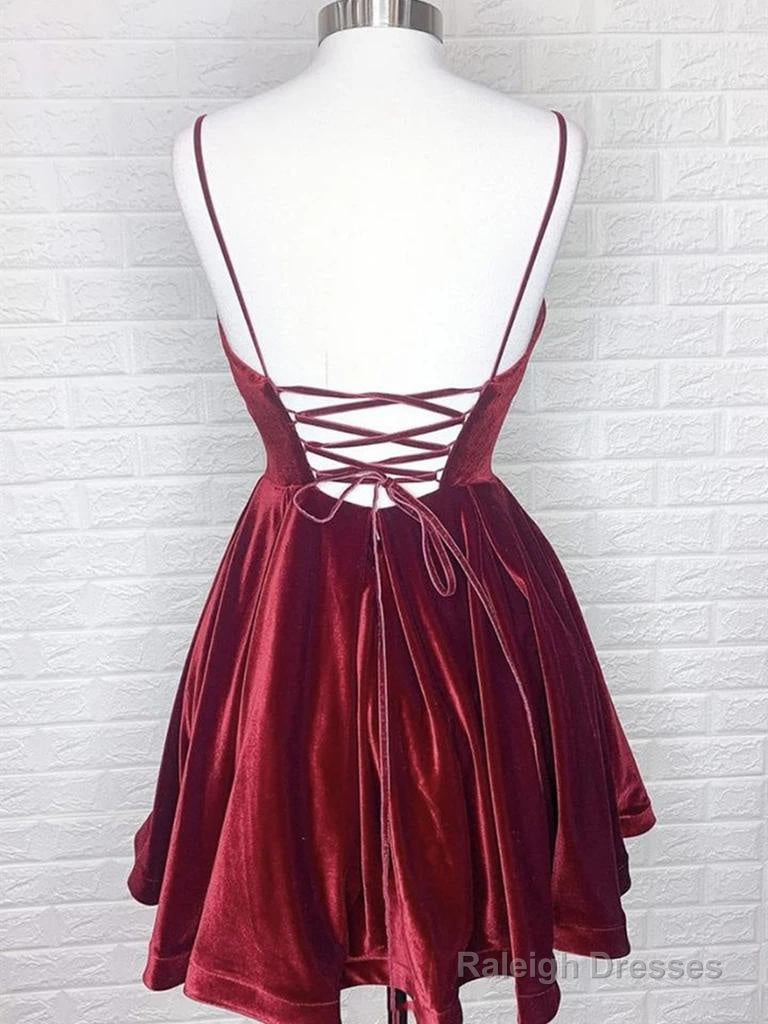 A-Line V-Neck Short/Mini Velvet Homecoming Dresses With Back Tie Design Secondary image