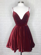 A-Line V-Neck Short/Mini Velvet Homecoming Dresses With Back Tie Design