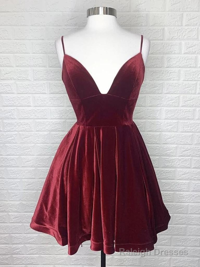 A-Line V-Neck Short/Mini Velvet Homecoming Dresses With Back Tie Design