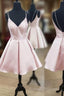A Line V Neck Short Pink Prom Dresses, Short Pink Homecoming Graduation Dresses