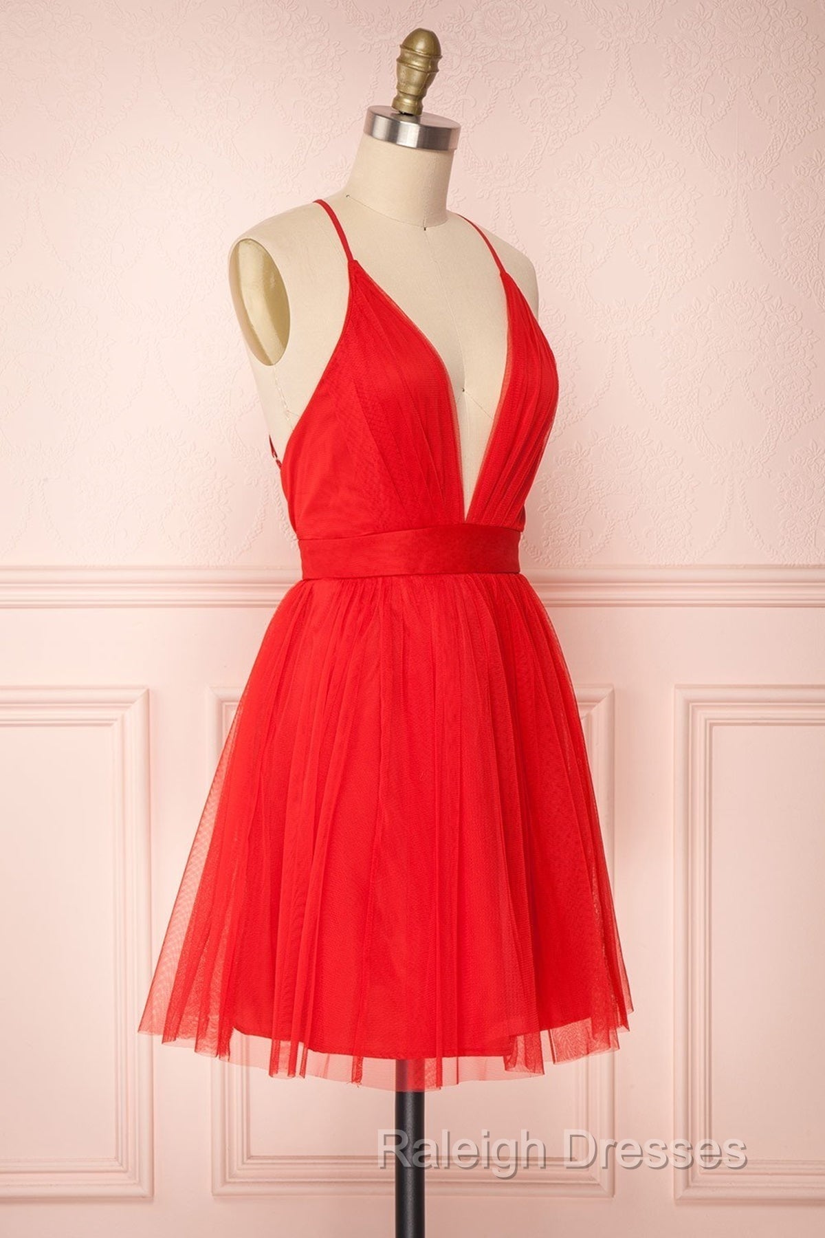 A-Line V Neck Short Red/Burgundy Tulle Prom Dress Short Red/Burgundy Graduation Homecoming Dress
