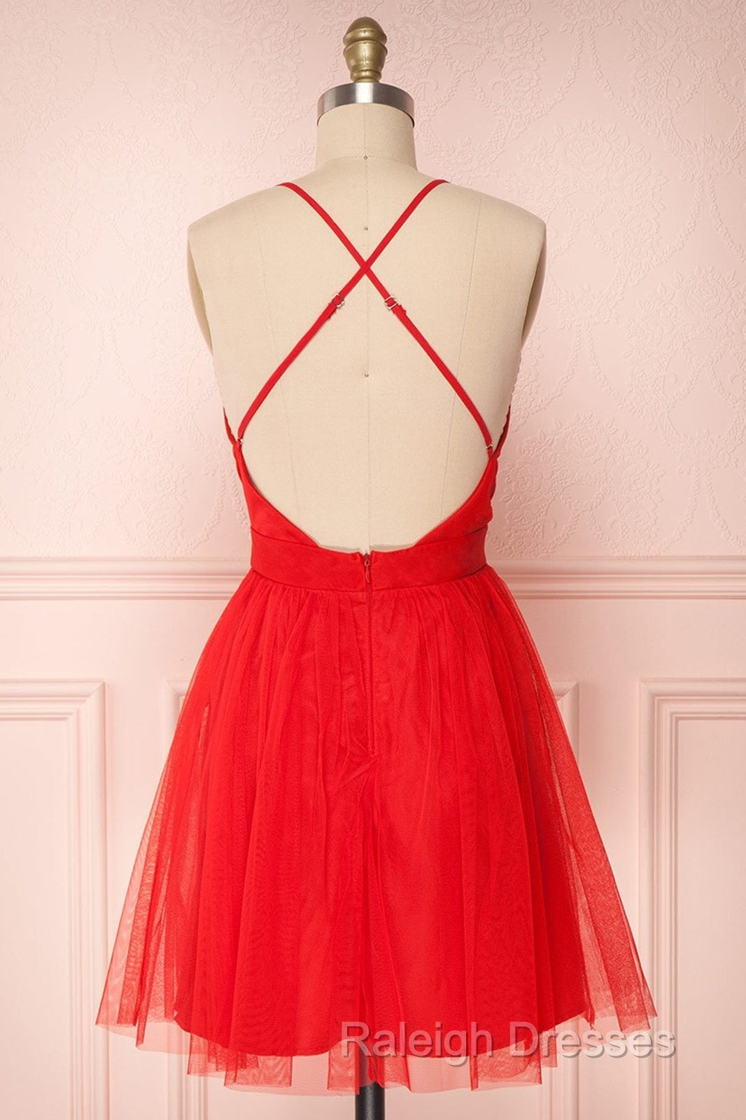 A Line V Neck Short Red/Burgundy Tulle Prom Dresses, Short Red/Burgundy Graduation Homecoming Dresses