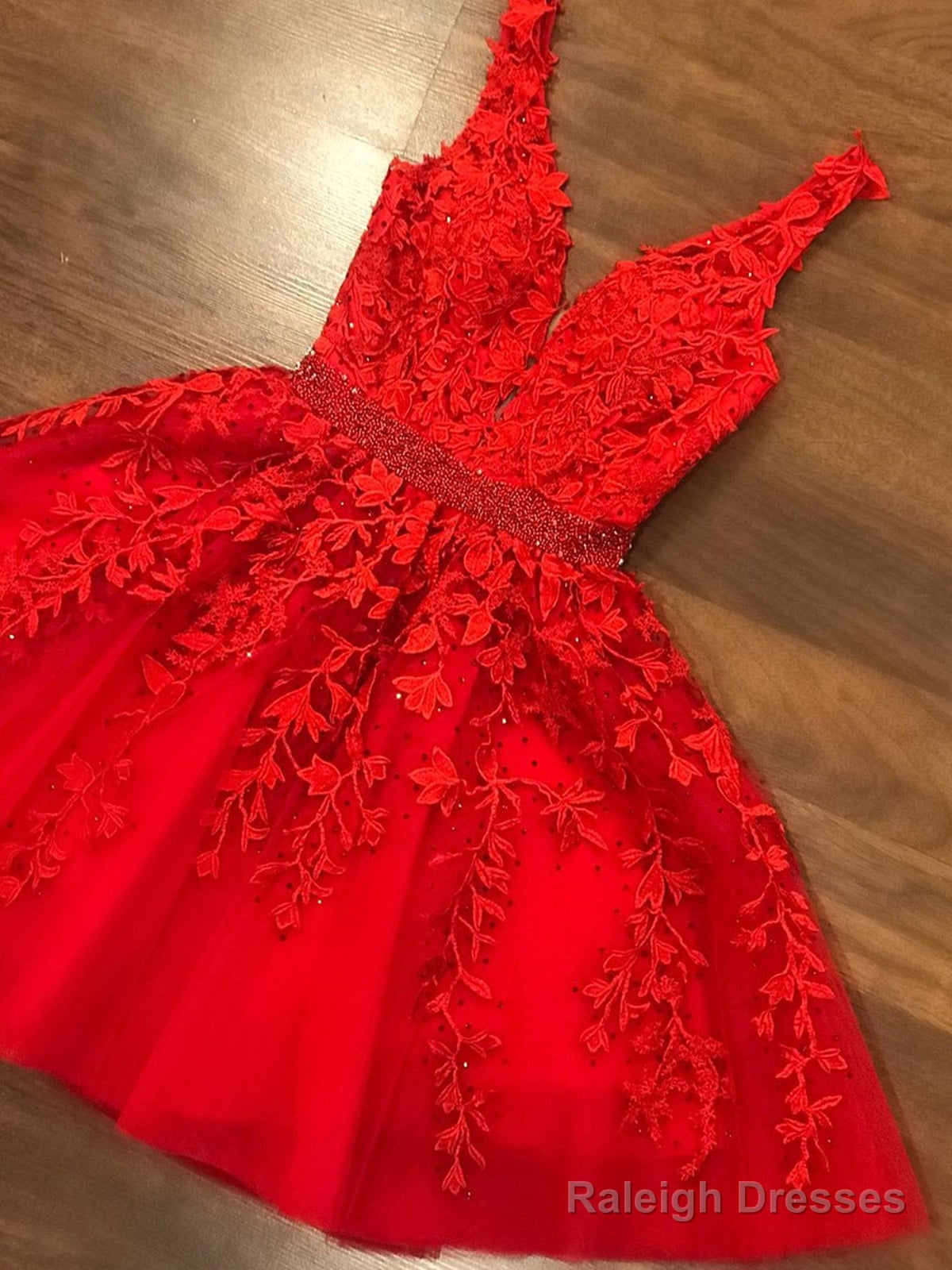 A-Line V Neck Short Red Lace Prom Dress Short Red Lace Prom Graduation Homecoming Dress Main image